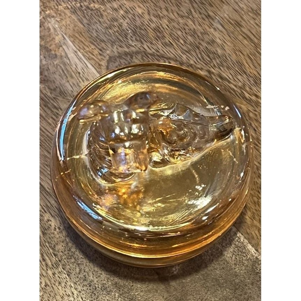 Vtg Jeanette Scottie Dog Marigold Carnival Glass‎ Dish Lid Powder Candy Jar 1940 - Picture 4 of 7